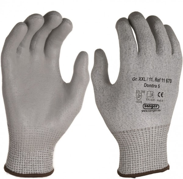 Cut protection gloves Dondra Level 5with PU microfoam coating