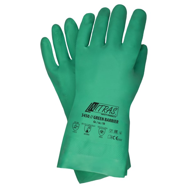 Nitras 3450 Green Barrier Nitrile Chemical Protective Gloves