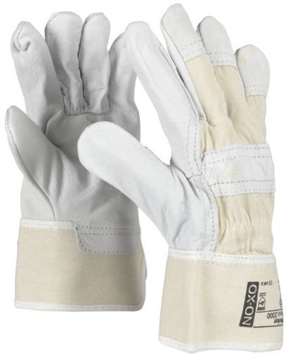 OX-ON Worker Basic 2000 (Pyrite) cowhide full leather gloves natural with canvas back