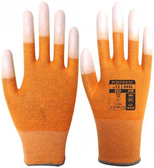 Portwest A198 ESD gloves with antistatic PU fingertips orange