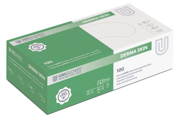Unigloves Derma Skin Latex Disposable Gloves powder free