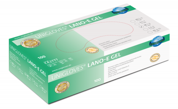 Unigloves Lano-E gel latex disposable gloves powder free