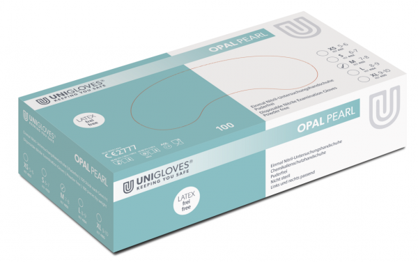 Unigloves Opal Pearl disposable nitrile gloves powder free
