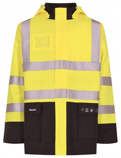 Lyngsøe FR-LR6025 flame-retardant high-visibility rain jacket in heavy PU quality
