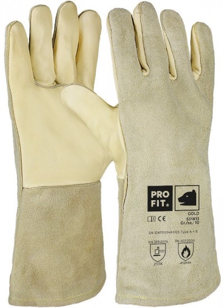 Pro-Fit 531813 Combi cowhide welding glove, Gold", 35 cm, fully lined"