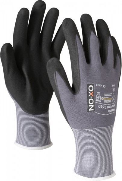 OX-ON Flexible Supreme 1610 Nitrile protective gloves partially coated