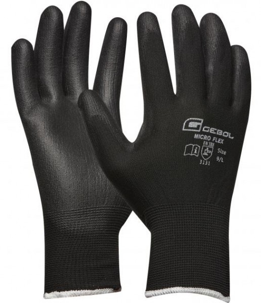 Gebol Micro Flex Black Protective Gloves with PU Coating