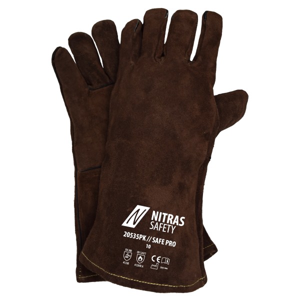 Nitras 20535PK Safe Pro welding gloves brown cow split leather