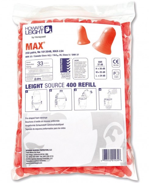 Howard Leight Max Hearing Protection Plugs Refill for LS400